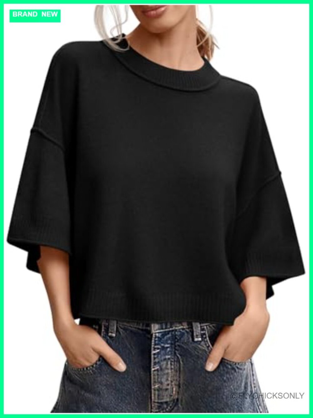 Womens Short Sleeve Sweater Oversized Cropped Knit Pullover Top